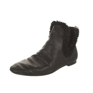 The Row Black Leather Faux-Fur Trim Chelsea Boots | Size 5 (IT 35)